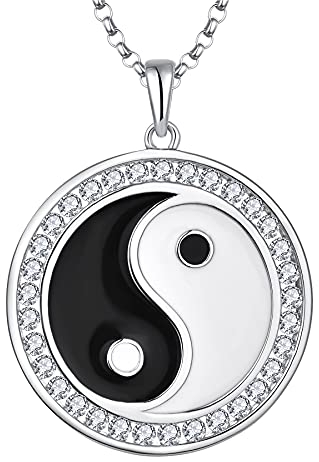 JO WISDOM Damen Kette Silber 925 Halskette Anhänger Yin-Yang Amulett Ohm mit 3A Zirkonia,Schmuck für Frauen