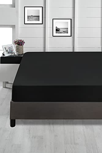 ABAKUHAUS Mikrofaser Spannbetttuch, 100% Mikrofaser, superweiches, einfarbiges, elastisches Bettlaken Umweltfreundliche Matratze mit tiefer Tasche Akzent Schlafzimmer Dekorativ, 140 x 200 cm, Schwarz