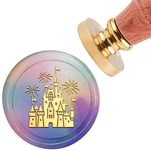 craspire Wax Seal Stamp Castle, 30mm Siegelstempelkopf Golden Mit Abnehmbarem Holzgriff Für Hochzeitseinladungen Karten Flasche Geschenk Geschäft Danke Weihnachten