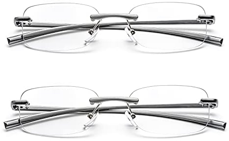 ZUVGEES 2 Pack Rimless Blue Light Blocking Reading Glasses for Men and Women with Spring Hinge Fashion Lightweight Computer Readers (2 Pack, 2.00)