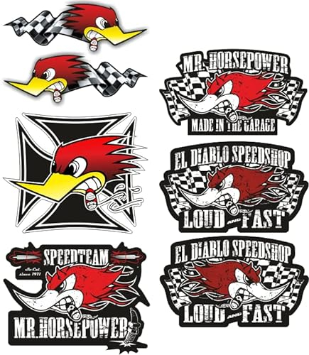 cut-it folientechnik & design MG629 / 7X Horsepower Aufkleber 9cm Kult Sticker Set Iron Cross Hotrod USA V8 Auto Racing Oldtimer Oldschool Muscle Car Big Block