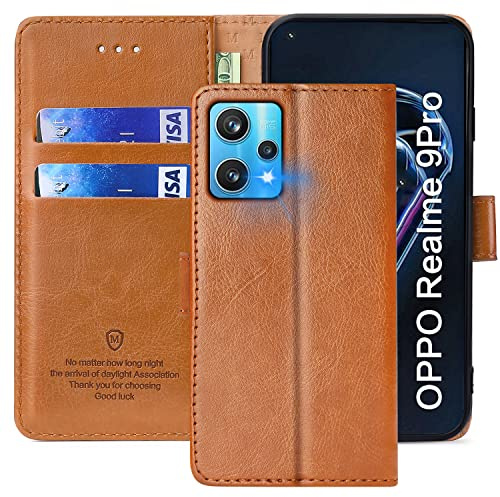 FMPCUON Hülle für Oppo Realme 9 Pro Handyhülle [Standfunktion] [Kartenfach] [Magnetverschluss] Tasche Flip Case Schutzhülle lederhülle klapphülle für Oppo Realme 9 Pro Braun