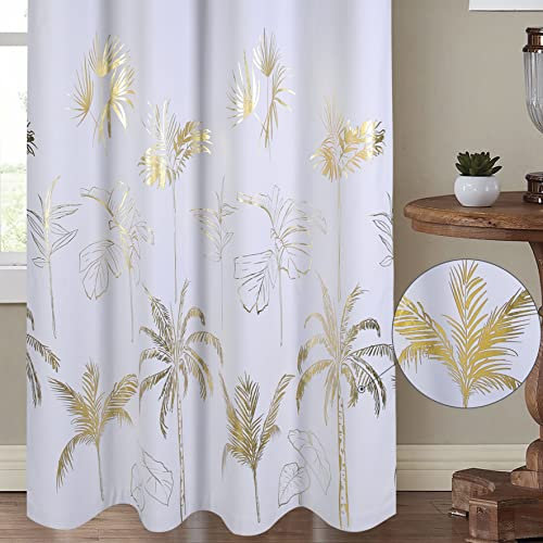 Lot de 2 rideaux occultants dorés pour chambre à coucher, motif feuilles de palmier, motif feuilles de palmier, œillets tropicaux, 117 x 183 cm, doublés thermiques, pour salon, chambre d'enfant,