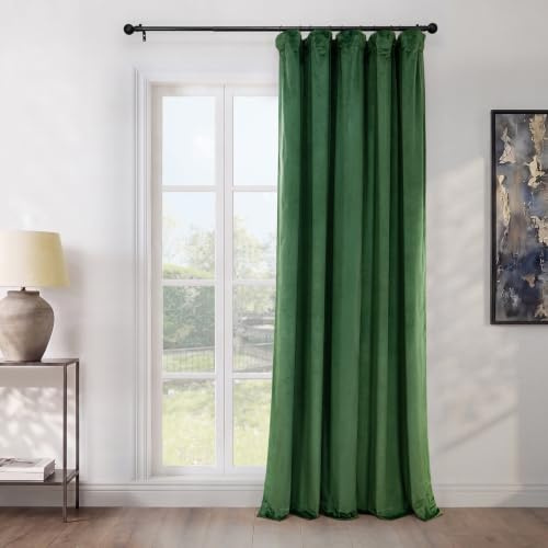 HPD Half Price Drapes Heritage-Samtvorhänge in Plüschqualität, Raumverdunkelungsvorhänge für Schlafzimmer und Wohnzimmer, 254 x 274,3 cm (B x L), 1 Vorhang, Edengrün
