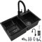Fregadero de Cocina de Dos tazones con Grifo extraíble, Fregadero de preparación de Barra Negro, estación de Trabajo de Acero Inoxidable con Superficie nanorrevestida, fácil de Limpiar, Montaje Doble
