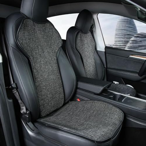 TOPABYTE Sitzbezüge für Tesla Model Y 2025 2019-2024 Vordersitze & Rückbank Schonbezüge Schutz Rücksitz Autositz Atmungsaktiv Kissen rutschfest Car Seat Covers, Leinengrau (Ohne Logo)