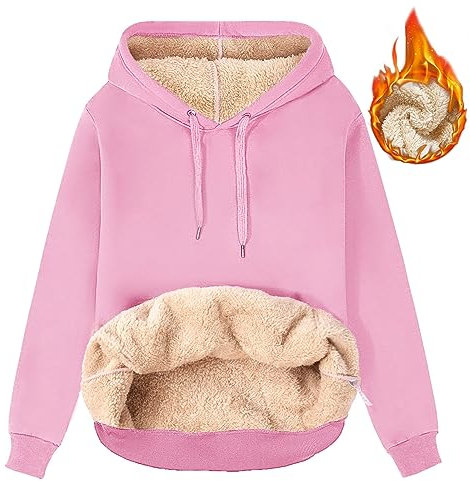 heekpek Sweat à Capuche Unisexe Homme Femme Polaire Haut Thermique Manches Longues Pull a Capuche Femme Casual Lâche Sweat Hiver, Rose, L