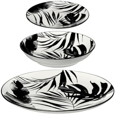 Service D'assiettes palme - Noir - 18 Pièces