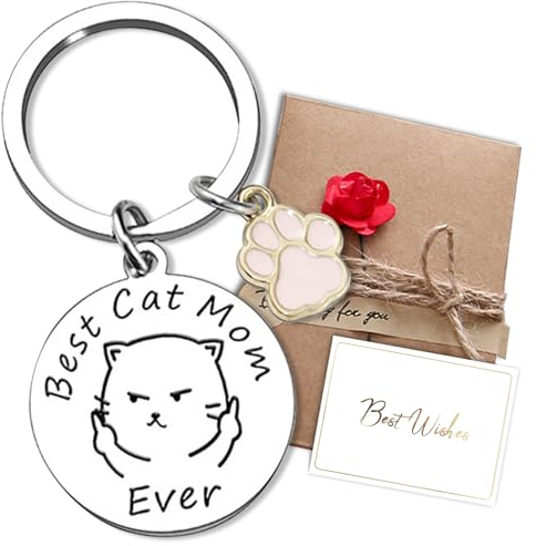 Aotoyou Schlüsselanhänger für Katzen Mutter, Hunde Mutter, Geschenkidee für Hund oder Katze, Best Cat Mom, Lustiges Geschenk für Frauen