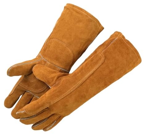 Schutzhandschuhe Arbeitshandschuhe Robustes Echtleder Hitze und Feuerbeständig, Gartenhandschuhe aus Leder für Damen und Herren, für Ofen Grill Kamin Ofen Herd Hochleistungs Bissfester Handschuh