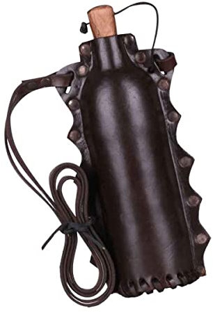 Medieval PU Leather Water Bottle Pouch Waist Bag Steampunk Wine Bag Cover Viking Pirate Wine Flask Holder Pack for Cosplay Costume Accessories, Medieval Style, Lapp Medieval Style (Brown)