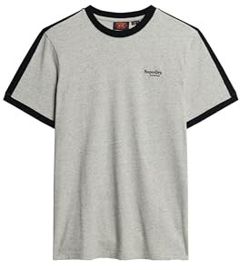 Superdry Herren Essential Retro T-Shirt mit Logo Grau Fleckig Meliert/Schwarz M