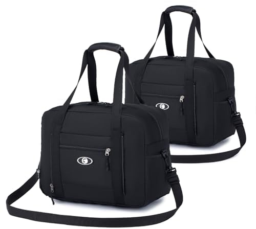 BAGZY Reisetasche Wizzair Volotea Handgepäck 2PCS 40x30x20, 25L Faltbare Weekender Sporttasche Taschen Koffer Tasche Wasserdicht Nylon Umhängetasche Kabine Handtaschen Hospital Bag (Schwarz X 2)
