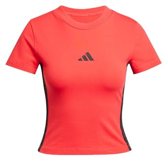 Adidas Damen Essentials 3 Stripes Slim Baby T-Shirt, Pure Ruby/Black, L