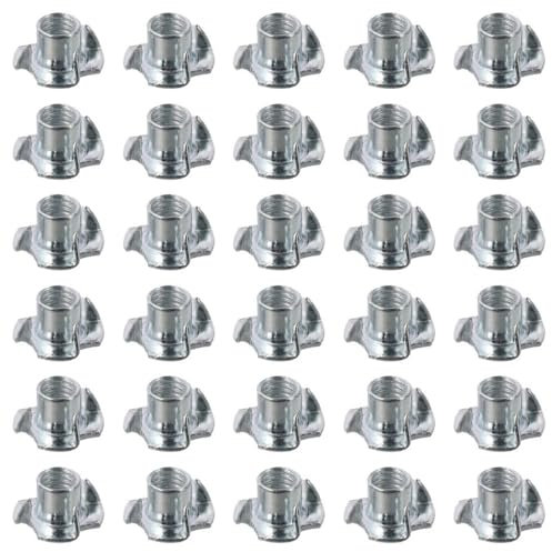 FEIYING M8x1.25mm 4 Pronged Tee Nut T-Nut for Table Legs Rock Climbing Wall Woodwork Holds Wood Cabinetry, 30Pcs