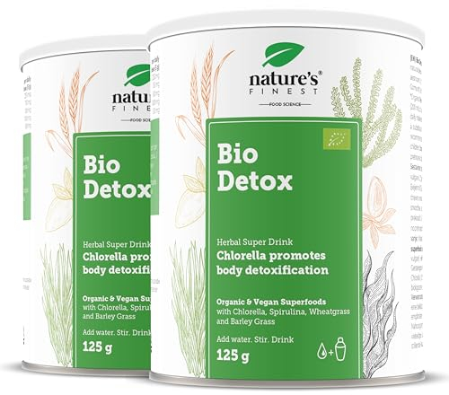 Nature's Finest by Nutrisslim Bio Detox Mix with Wheatgrass, Chlorella & Spirulina - Natural Detox Drink for Body Cleanse, Gut Health & Colon Cleanse - High Fibre & Protein Content - 250 g, Vegan