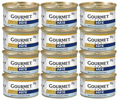 Gourmet Gold Pate Ocean Fish 85g Pack of 12 Wet Adult Cat Food Age 1-7yrs Nutritious Pet Snack Conserve Protein Minerals with Welari Thank You Card | (12pack) (1020g)