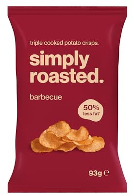 Simply Roasted - Barbecue Crisps | 12 x 93g Sharer Bags | Smoky & Bold | 50% Less Fat | Under 99 Calories Per Serve | Triple Cooked for the Ultimate Crunch | Vegan | Gluten & Allergen-Free