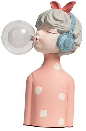 Folpus Lámpara de Mesa de Resina con luz Nocturna Creativa, Regalo de cumpleaños para niña con Burbujas Que soplan, decoración de Escritorio Moderna para, con Auriculares, 12x20x30cm