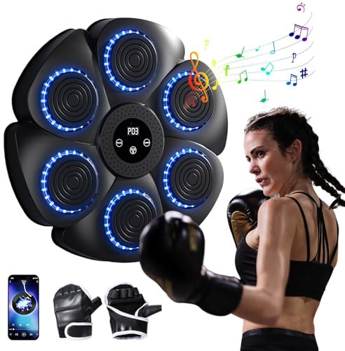 Musik-Boxmaschine, 2024 Neue Smart Bluetooth-Musik-Boxmaschine mit Boxhandschuhen, Wandmontierte Boxmaschine, 9 Geschwindigkeitsmodi und Zählmodus für Erwachsenen und Kindern (Schwarz+Handschuhe)