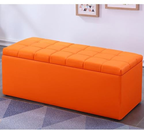 Fodalob Luxuriöse osmanische Fußstützenbank mit umklappbarem Deckel, Schuhbank aus Leder for den Eingangsbereich, Schuh-Organizer-Schrank, Eckbank for das Fußende des Bettes(Orange,100 * 40 * 40cm)