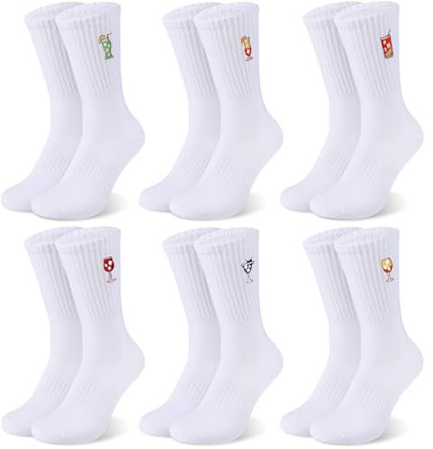Utensilsto 6 Paar Weiß Tennissocken Socken Damen Herren 39-42 Crew Socks mit Motiv, Sportsocken mit Cocktail, Unisex Sport-Socken Atmungsaktive Tennis Socken Arbeitssocken