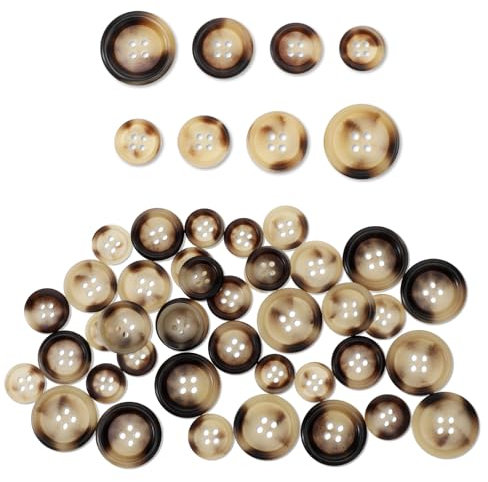 Botones para Manualidades y Ropa - 40 Piezas de Resina Mixta, 2 Estilos, 4 Tamaños para Costura, 4 Agujeros, Espalda Plana para Camisas y Pantalones
