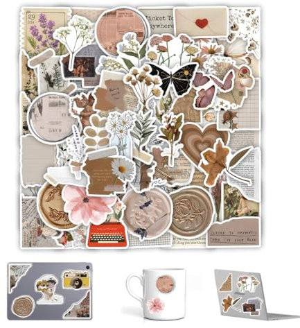 COYUN 120 Pcs Pegatinas para Scrapbooking, Stickers Aesthetic, Pegatinas Vintage Decorativa para Bricolaje, para tarjetas de manualidades, pegatinas de diario, adecuadas para álbumes de recortes