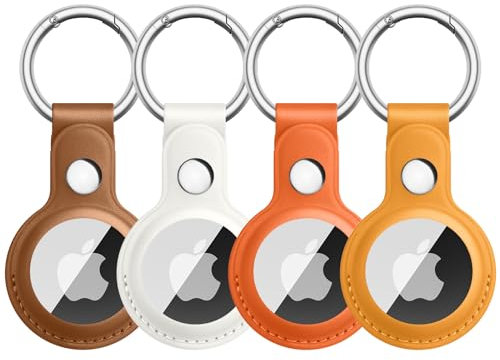 4 Pièces Étuis Airtag en Cuir PU avec Airtag Porte clés, Anti-Rayures et Durable, Housse de Protection AirTag 2021 pour Clés, Bagages, Enfants, Animaux