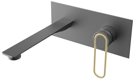 BiaoTeng Wasserhahn Bad Unterputz Waschbeckenarmatur Einhebelmischer Warm und Kalt Messing G1/2 Anschluss Badarmatur Waschbecken Wand Grau