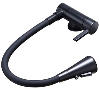 Grifo Abatible Grifo Cocina Flexible Negro Grifo Cocina Abatible Bajo Ventana Grifo Monomando Cocina, Mezclador de Fregadero con Caño Flexible Negro