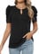 iWoo Womens Tops & T-Shirts Dressy Gigot Sleeve T Shirts Crew Neck Short Sleeve Summer Blouses Fashion Pleated Tunic Blouse Black XL