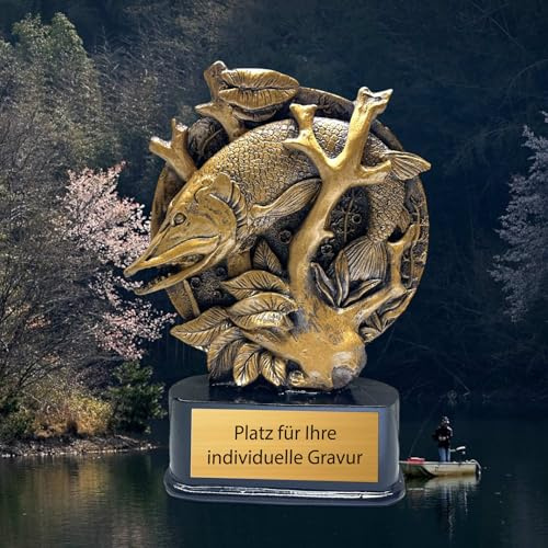 eberin · Bronzener Fischpokal – Hecht in seinem Revier – Auszeichnung für Angler, Raubfischangler & Angelvereine · personalisierbar · Blickfang für jeden Angelfreund!