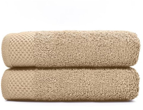 HIPERMANTA Paquete de 2 Toallas Ducha Grande 100x140 100% Algodón. Toallas Suaves, Resistentes Aptas para Hotel y Absorbentes. Rizo Americano. Color Beige Visón