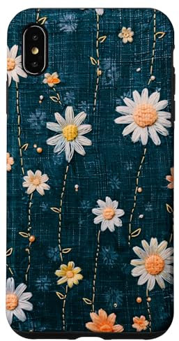 Embroidered Daisy Floral Stitch Denim Design Case for iPhone XS Max