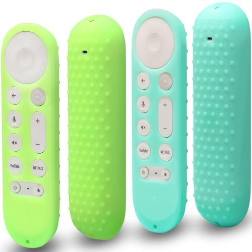 Pinowu Remote Cover (2pcs) Compatible w/Google TV Streamer 4K 2024 Voice Remote, Anti Slip Shockproof Protective Case with Lanyards (Green and Turquoise, Both Glow)
