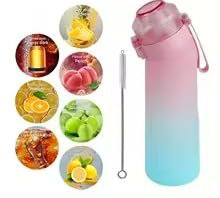 Gradient Sports Water Bottle, 650ml, with 7 Fruit Flavour Rings, Straw Brush, Frosted Design (Shade 1)