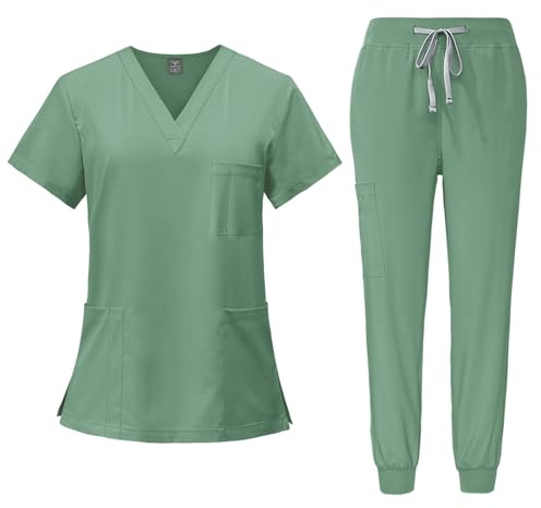 Generisch Damen Medizinische Arbeitskleidung Set Waschbar Krankenschwester Medizinische Uniform Kurzarm Oberteil Mit Hose
