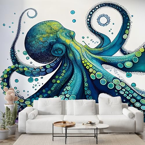 Selbstklebende Tapete Oktopus Tentakel Wandbilder, Vlies Fototapete mit Meerestiere Motiv, 3D Effekt Wandtapete Deko, Abziehen & Aufkleben, 350x256 cm - S-1036