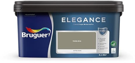 Bruguer Elegance Pintura Monocapa Extra Mate para Paredes y Techos, Interior y Exterior protegidos, Ultra Lavable, Resistente al Desgaste y Manchas, Con conservante Antimoho, Verde Oliva 4 L