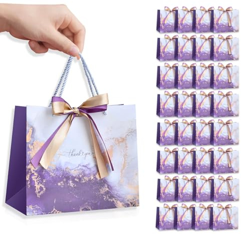 30 Stück Geschenktüten mit Henkel, Kleine Partygeschenktüten mit Schleife Geschenktüte Geburtstag, Papier Geschenktüte für Muttertag, Valentinstag und Hochzeitsfeiern (Vintage-Lila)