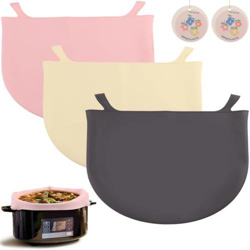 Vestamore Silicone Slow Cooker Liners, Set Of 3 For 6-8Qt Crockpots, Leak-Proof & Reusable, Includes 2 Cleaning Sponges, Heat-Resistant To 464℉
