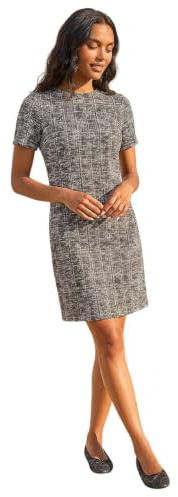 Roman Originals Textured Pocket Stretch Shift Dress for Women UK - Ladies Everyday Autumn Winter Round Neckline Comfy Soft Evening Vacation Work Party Night Out