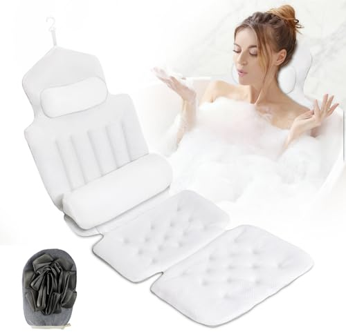 Yuning Coussin Baignoire Corps Complet,134x41cm Coussin de Bain pour Le Corps,Tapis de Baignoire épais avec Ventouses,Matelas de Bain avec Appuie-Tête et Supports pour Le Corps,Oreiller de Baignoire