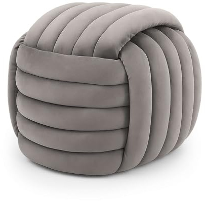 AKORD Geflochtener Samt-Pouf 53 cm NILO, Polsterhocker Quadratisch, Ottoman Gepolstert, Geflochtene Velours-Sitzfläche, Schlafzimmer, Wohnzimmer, Hellgrau