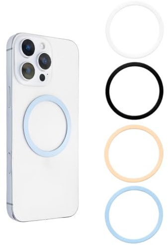 GRETY 4 Pezzi Adesivo Universale ad Anello in Metallo per Magnete ad Anello MagSafe, Compatibile con Caricabatterie Wireless per iPhone 17/16/15, Samsung, Android
