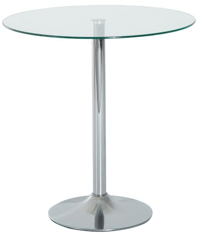 HOMCOM Mesa de Comedor Redonda para 2 Personas Ø70 cm Moderna Plateada | Mesa de Cocina, Superficie de Vidrio Templado, Base de Acero, para Salón, Comedor
