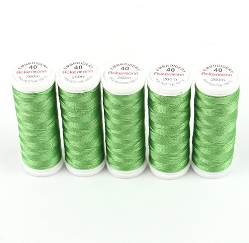 Ackermann® Embroidery (5X 260m) Maschinen STICKGARN, hochglänzendes und reißfestes Garn für die Näh- und Stickmaschine (3619 Chartreuse 4)
