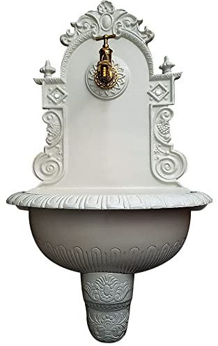 Graf von Gerlitzen Bassena Weiß Alu Wandbrunnen Wand Brunnen Blumenampel Zapfstelle Antik Prunkbrunnen MG1-W