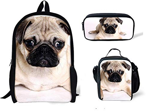 Hugsidea élégante 3d Animal Sacs à lunch pour adultes enfants Nourriture Boîtes L Pug Dog Pattern Set